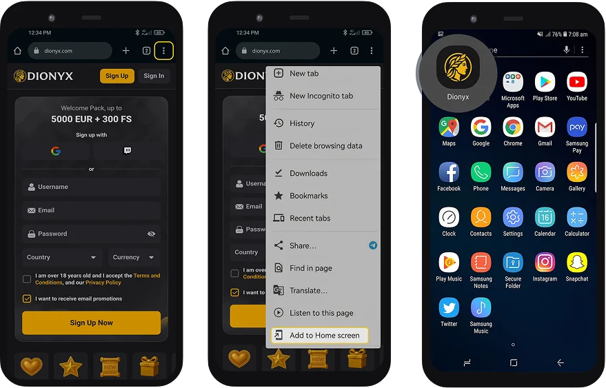 Dionyx login σε Android