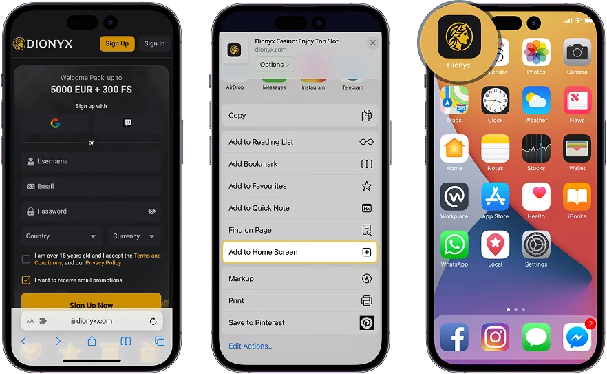 Dionyx login σε iPhone iOS